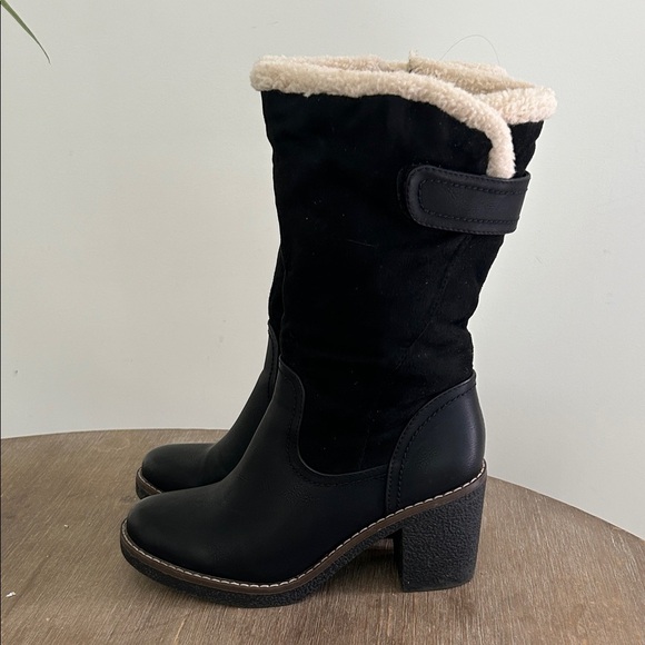 Scarpini Black Faux Leather Suede Boots Mid Calf Block Rubber Heel EU Size 37 - Picture 3 of 17